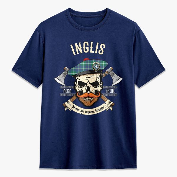 Inglis Ancient Tartan Crest 2D T-shirt - Alba Skull Style Sale - Image 3