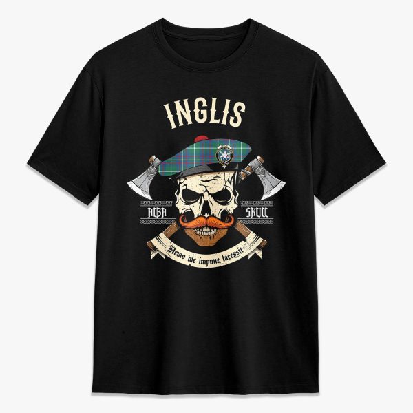 Inglis Ancient Tartan Crest 2D T-shirt - Alba Skull Style Sale
