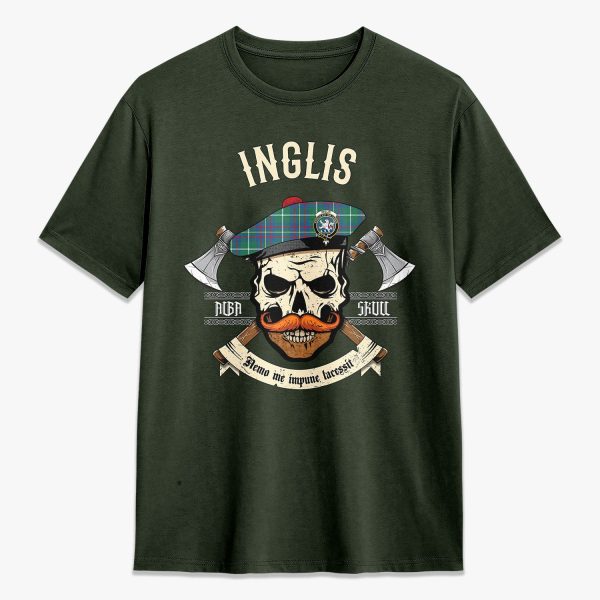 Inglis Ancient Tartan Crest 2D T-shirt - Alba Skull Style Sale - Image 5