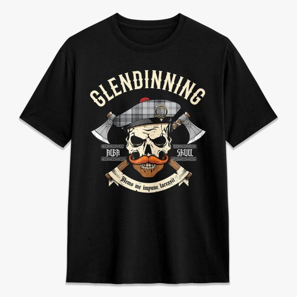 Glendinning Tartan Crest 2D T-shirt - Alba Skull Style on Sale