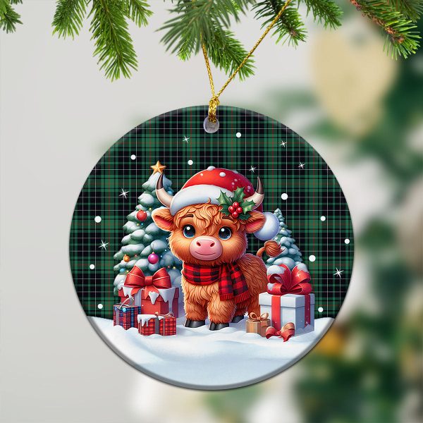 MacAuley Hunting Ancient Tartan Christmas Ceramic Ornament - Highland Cow Winter Style on Sale - Image 2