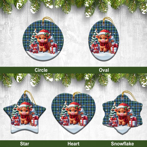 Weir Ancient Tartan Christmas Ceramic Ornament - Highland Cow Winter Style For Discount