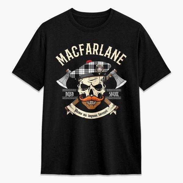 MacFarlane Black - White Tartan Crest 2D T-shirt - Alba Skull Style Fashion