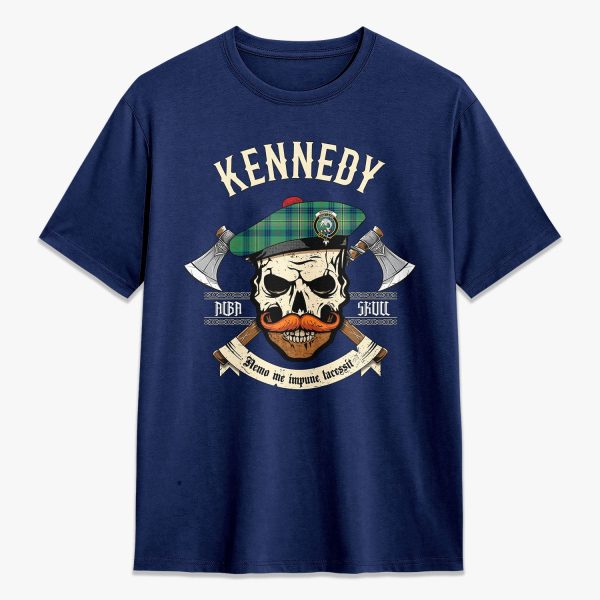 Kennedy Ancient Tartan Crest 2D T-shirt - Alba Skull Style For Cheap - Image 3