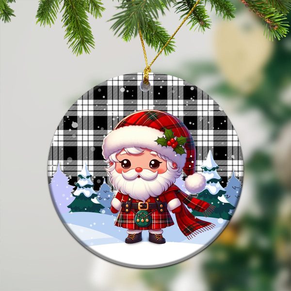 MacFarlane Black - White Tartan Christmas Ceramic Ornament - Santa Claus In Kilt Style Fashion - Image 2