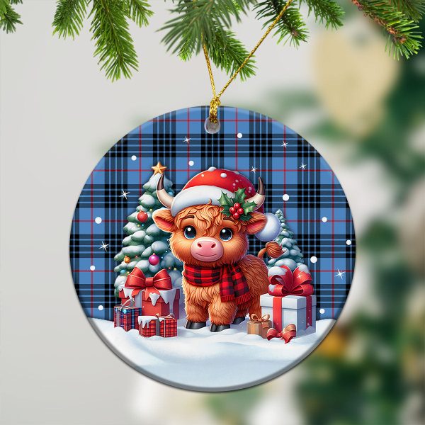 MacKay Blue Tartan Christmas Ceramic Ornament - Highland Cow Winter Style For Cheap - Image 2
