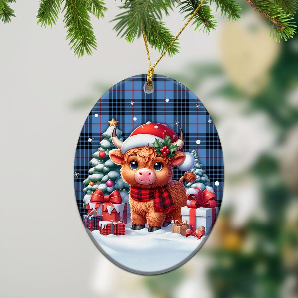 MacKay Blue Tartan Christmas Ceramic Ornament - Highland Cow Winter Style For Cheap - Image 3