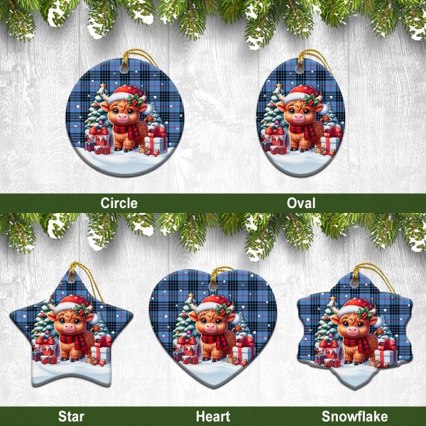 MacKay Blue Tartan Christmas Ceramic Ornament - Highland Cow Winter Style For Cheap