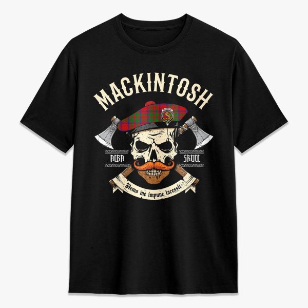MacKintosh Modern Tartan Crest 2D T-shirt - Alba Skull Style Hot on Sale
