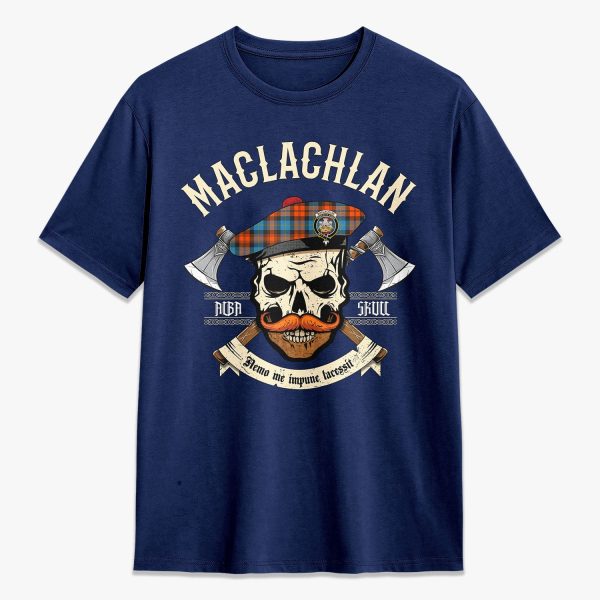 MacLachlan Ancient Tartan Crest 2D T-shirt - Alba Skull Style For Cheap - Image 3