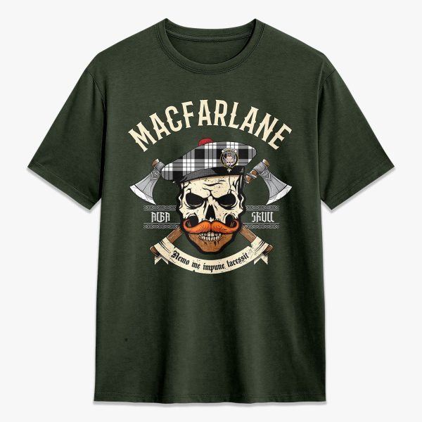 MacFarlane Black - White Tartan Crest 2D T-shirt - Alba Skull Style Fashion - Image 5