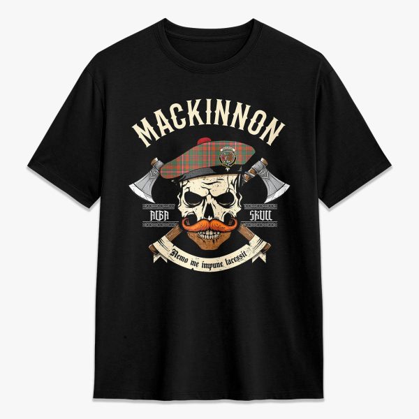 MacKinnon Ancient Tartan Crest 2D T-shirt - Alba Skull Style Supply