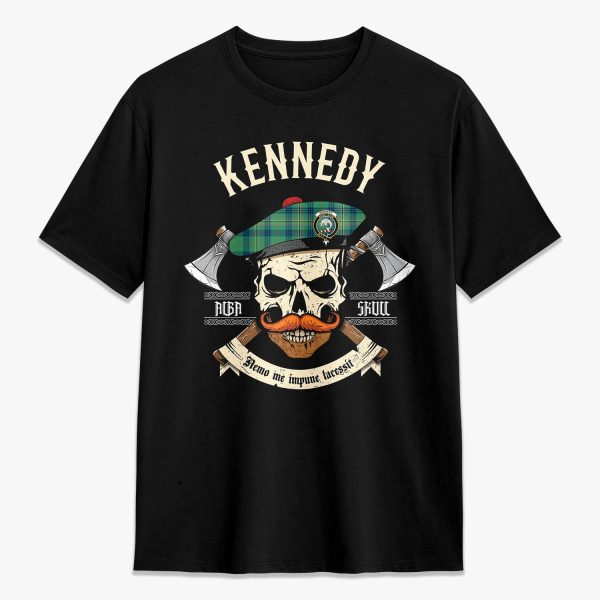 Kennedy Ancient Tartan Crest 2D T-shirt - Alba Skull Style For Cheap