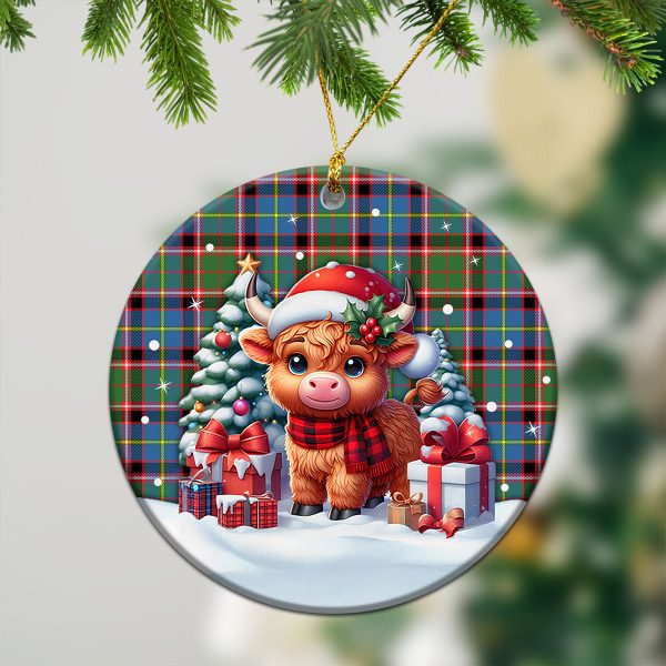 Glass Tartan Christmas Ceramic Ornament - Highland Cow Winter Style For Sale - Image 2