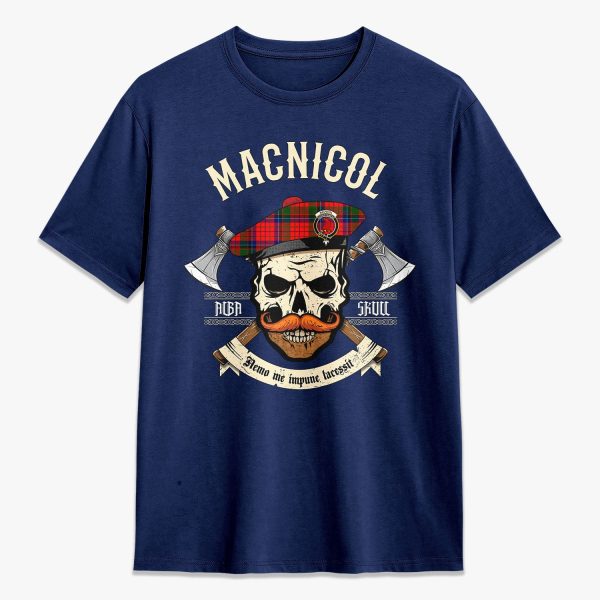 MacNicol (of Scorrybreac) Tartan Crest 2D T-shirt - Alba Skull Style For Cheap - Image 3