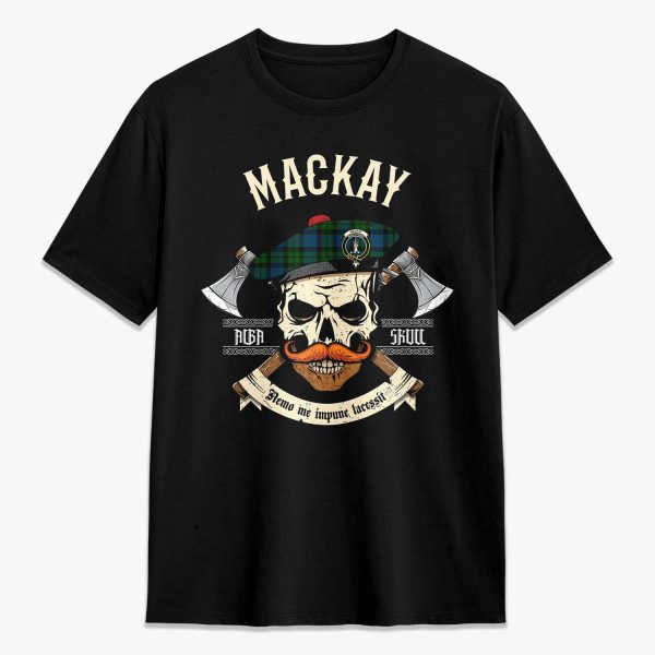 MacKay Modern Tartan Crest 2D T-shirt - Alba Skull Style on Sale
