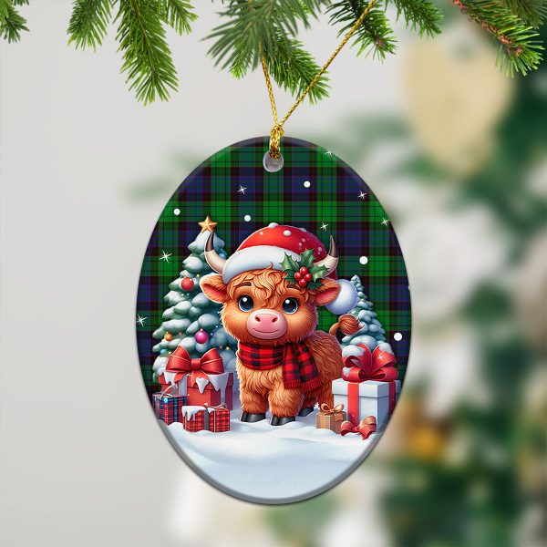 Stewart Old Modern Tartan Christmas Ceramic Ornament - Highland Cow Winter Style Online Sale - Image 3