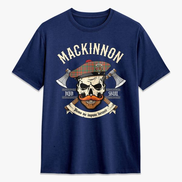 MacKinnon Ancient Tartan Crest 2D T-shirt - Alba Skull Style Supply - Image 3