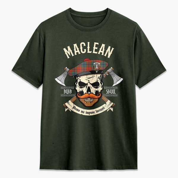 MacLean of Duart Ancient Tartan Crest 2D T-shirt - Alba Skull Style on Sale - Image 5