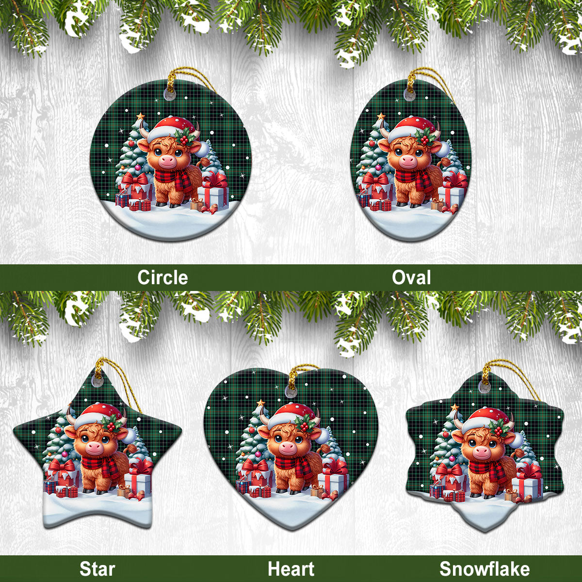 MacAuley Hunting Ancient Tartan Christmas Ceramic Ornament – Highland Cow Winter Style on Sale