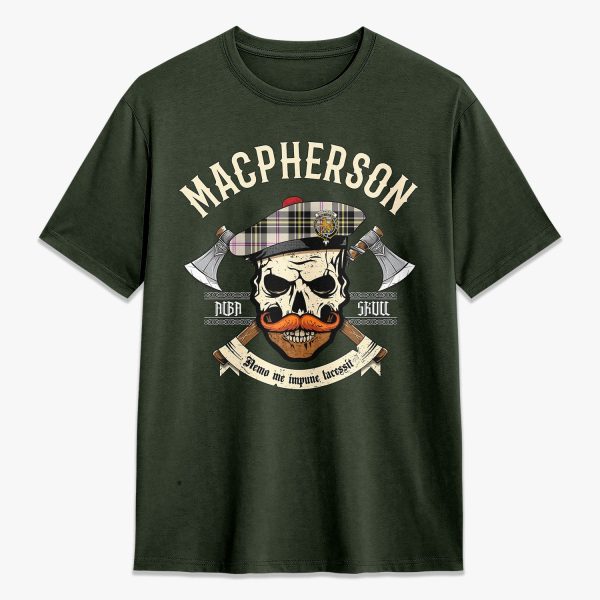 MacPherson Dress Ancient Tartan Crest 2D T-shirt - Alba Skull Style For Cheap - Image 5