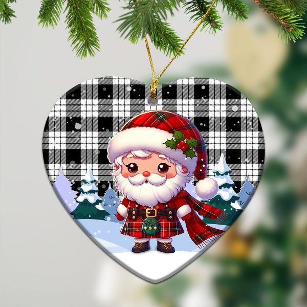 MacFarlane Black - White Tartan Christmas Ceramic Ornament - Santa Claus In Kilt Style Fashion - Image 5