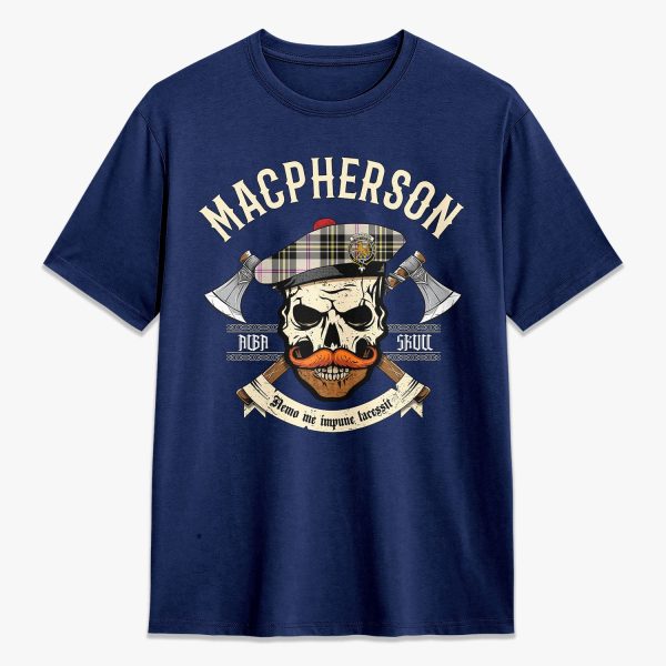 MacPherson Dress Ancient Tartan Crest 2D T-shirt - Alba Skull Style For Cheap - Image 3