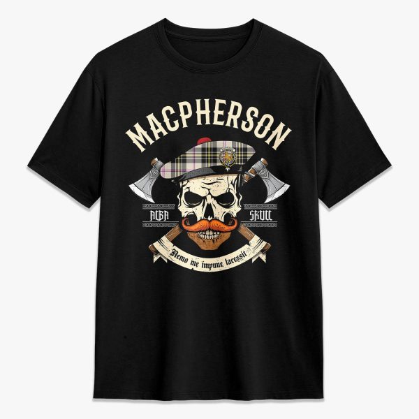 MacPherson Dress Ancient Tartan Crest 2D T-shirt - Alba Skull Style For Cheap