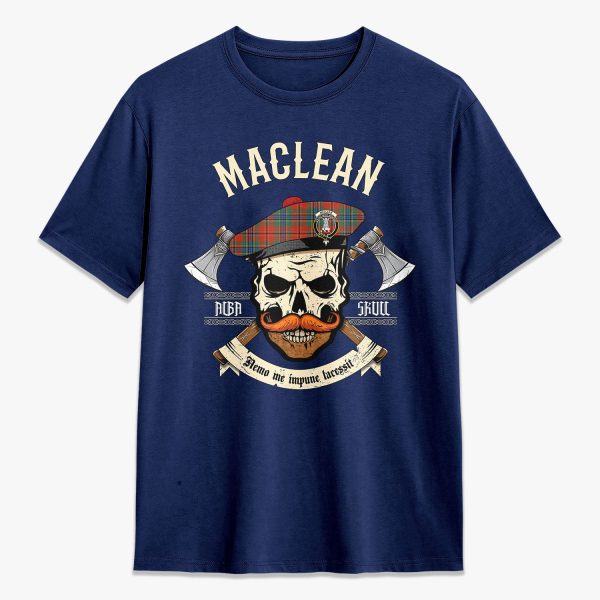 MacLean of Duart Ancient Tartan Crest 2D T-shirt - Alba Skull Style on Sale - Image 3