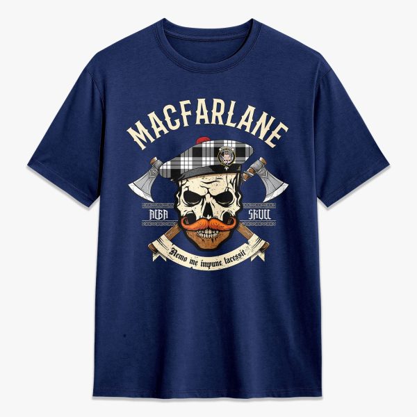 MacFarlane Black - White Tartan Crest 2D T-shirt - Alba Skull Style Fashion - Image 3