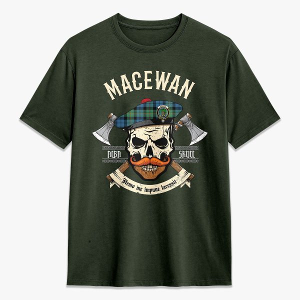 MacEwan Ancient Tartan Crest 2D T-shirt - Alba Skull Style For Cheap - Image 5