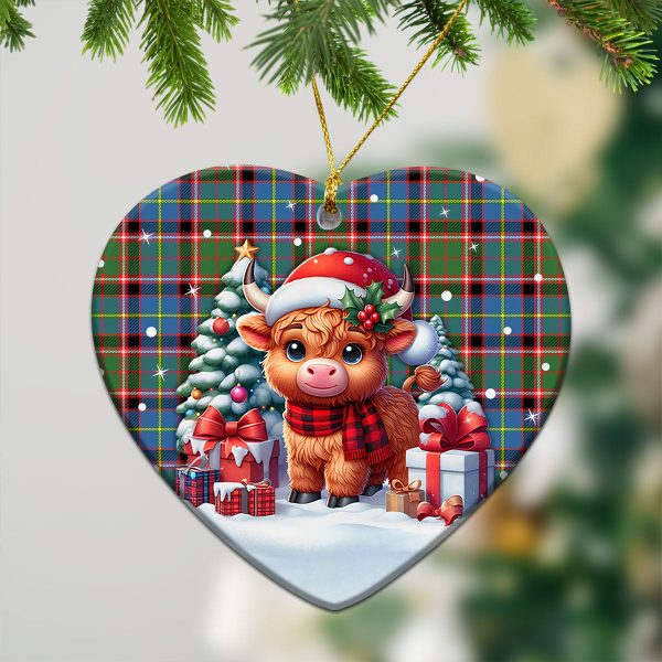 Glass Tartan Christmas Ceramic Ornament - Highland Cow Winter Style For Sale - Image 5