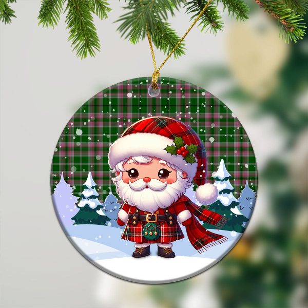Gray Hunting Tartan Christmas Ceramic Ornament - Santa Claus In Kilt Style Supply - Image 2