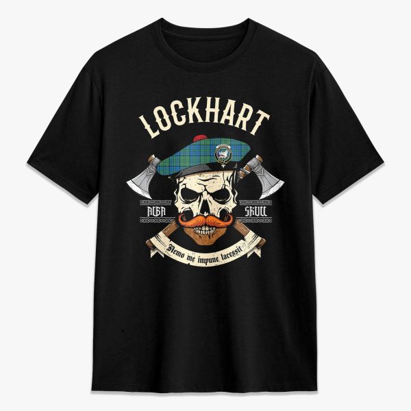Lockhart Tartan Crest 2D T-shirt - Alba Skull Style Discount