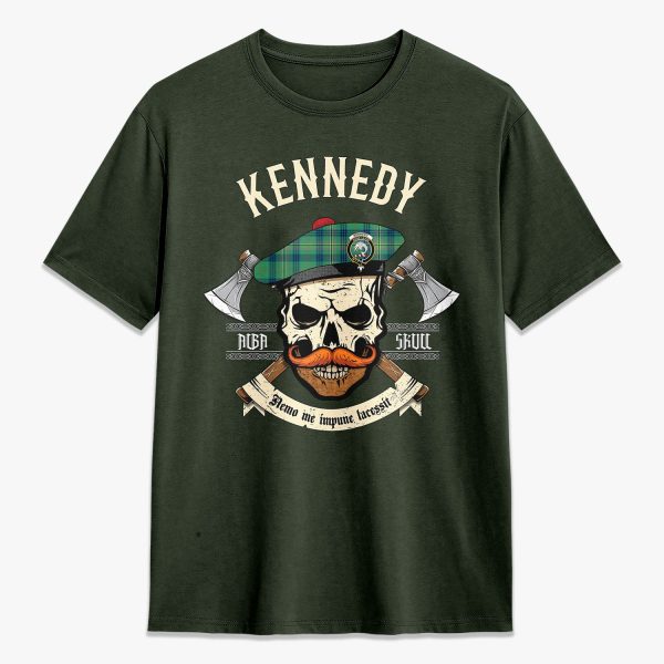 Kennedy Ancient Tartan Crest 2D T-shirt - Alba Skull Style For Cheap - Image 5