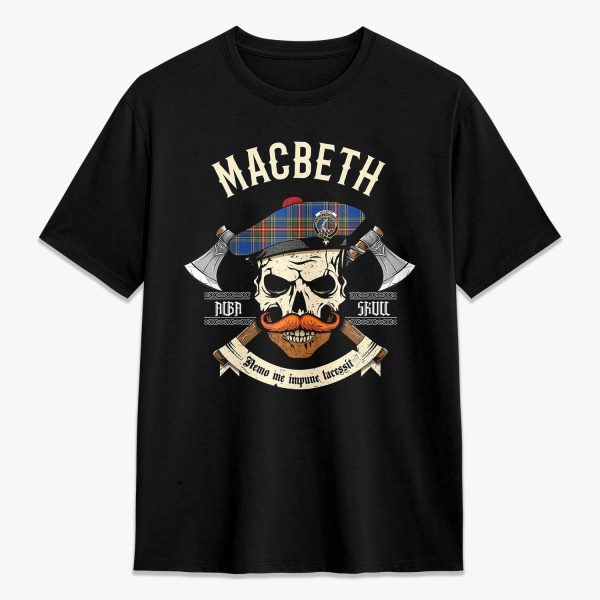 MacBeth Ancient Tartan Crest 2D T-shirt - Alba Skull Style Online