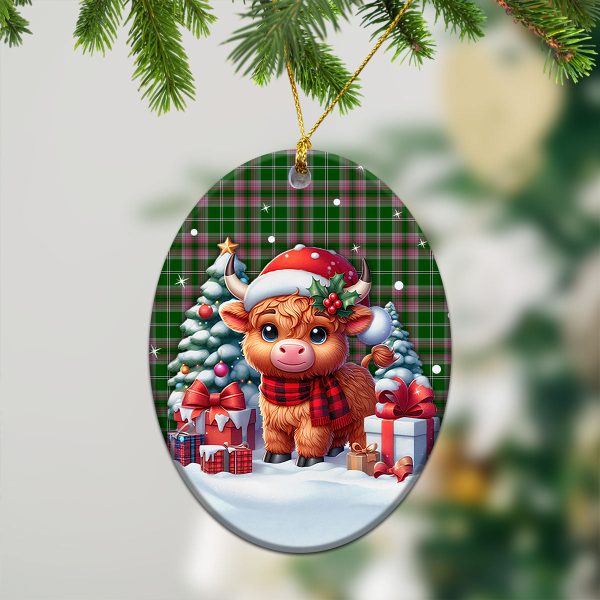 Gray Hunting Tartan Christmas Ceramic Ornament - Highland Cow Winter Style Online Hot Sale - Image 3