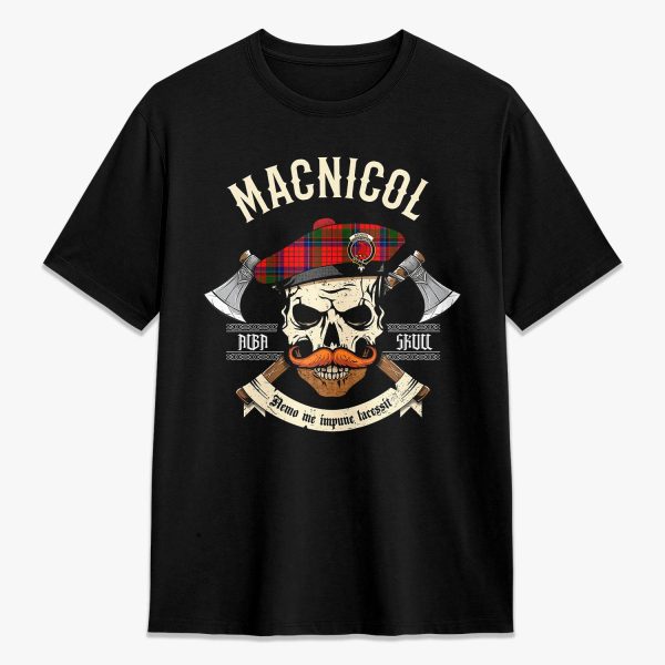 MacNicol (of Scorrybreac) Tartan Crest 2D T-shirt - Alba Skull Style For Cheap